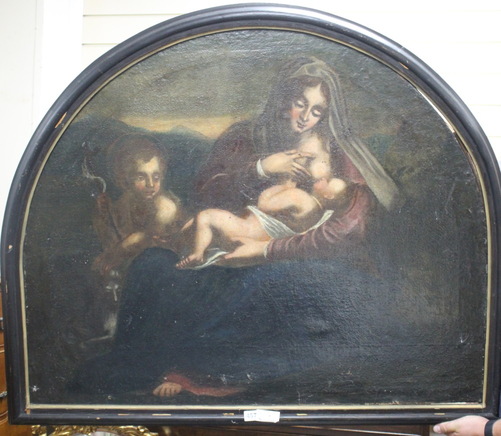 19th century Italian School, oil on canvas, Madonna and child with attendant, 80 x 98cm